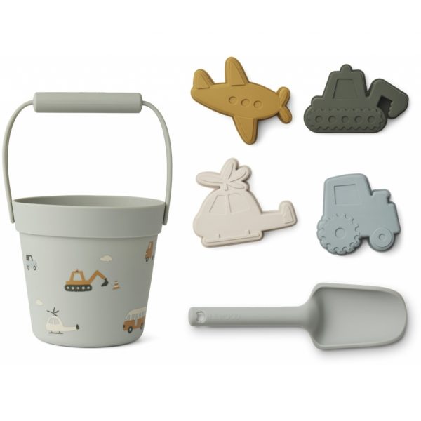 set de plage en silicole liewood dove blue mix vehicules